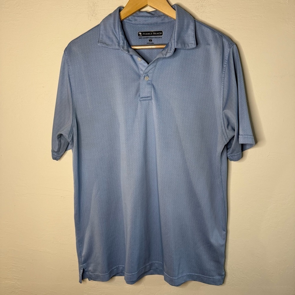 Pebble Beach Dry Luxe Performance Polo Size Large Light Blue Print - Picture 2 of 7